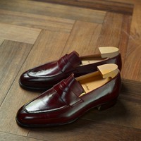 Latest Men's Christmas Brown Moccasin Genuine Leather Shoes, Handmade Men's Wedding Shoes - Thumbnail 1