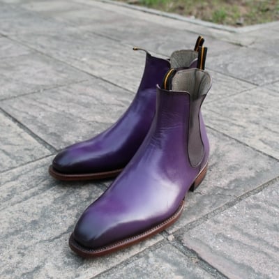 Crafted leather classic purple leather men chelsea boot - Thumbnail 5