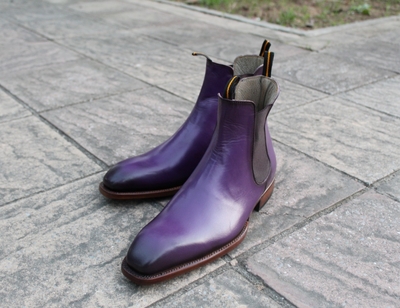 Crafted Leather Classic Purple Leather Men Chelsea Boot