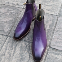 Crafted Leather Classic Purple Leather Men Chelsea Boot - Thumbnail 2