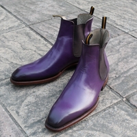 Crafted Leather Classic Purple Leather Men Chelsea Boot - Thumbnail 1