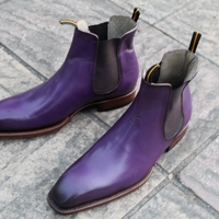 Crafted Leather Classic Purple Leather Men Chelsea Boot - Thumbnail 6