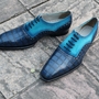 Crafted Leather Classic and Elegant Men Blue Crocodile and Suede Leather Contrast Dress Lace up Shoes -1