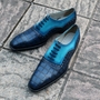 Crafted Leather Classic and Elegant Men Blue Crocodile and Suede Leather Contrast Dress Lace up Shoes -2