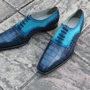 Crafted Leather Classic and Elegant Men Blue Crocodile and Suede Leather Contrast Dress Lace up Shoes -4