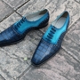 Crafted Leather Classic and Elegant Men Blue Crocodile and Suede Leather Contrast Dress Lace up Shoes -1