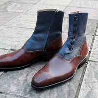 Crafted Leather Classic Dark Brown Blue Leather Side Zipper High Ankle Handmade Men Button Dress Boot - Thumbnail 1