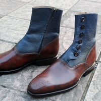 Crafted Leather Classic Dark Brown Blue Leather Side Zipper High Ankle Handmade Men Button Dress Boot - Thumbnail 2