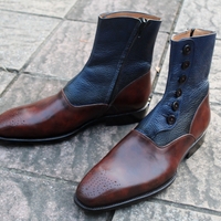 Crafted Leather Classic Dark Brown Blue Leather Side Zipper High Ankle Handmade Men Button Dress Boot - Thumbnail 5