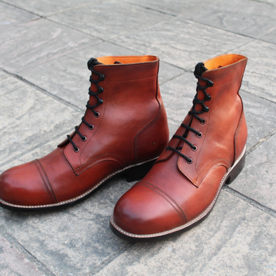 Crafted leather classic brown ankle high genuine calf leather lace up  dress boot - Thumbnail 5