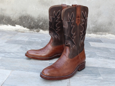 Crafted Leather Brown Calf Ankle High Long Men Cowboy Boot 