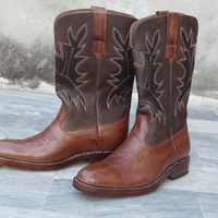 Crafted Leather Brown Calf Ankle High Long Men Cowboy Boot  - Thumbnail 2