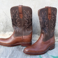 Crafted Leather Brown Calf Ankle High Long Men Cowboy Boot  - Thumbnail 4