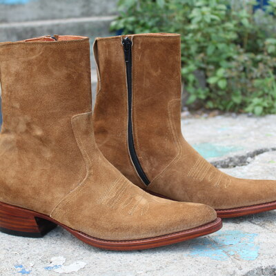  crafted leather classic new ankle high tan suede leather side zipper jodhpur boot