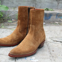  Crafted Leather Classic New Ankle High Tan Suede Leather Side Zipper Jodhpur Boot - Thumbnail 1