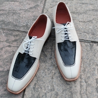 Crafted Leather Classic Cream / Black Crocodile Leather Dress Shoes - Thumbnail 2