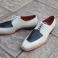 Crafted Leather Classic Cream / Black Crocodile Leather Dress Shoes - Thumbnail 1