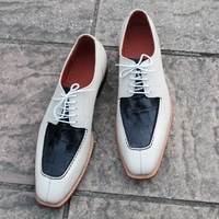 Crafted Leather Classic Cream / Black Crocodile Leather Dress Shoes - Thumbnail 3
