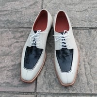 Crafted Leather Classic Cream / Black Crocodile Leather Dress Shoes - Thumbnail 4