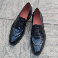 Crafted Leather Classic Black Crocodile Texture Leather Loafers Dress Shoes - Thumbnail 2