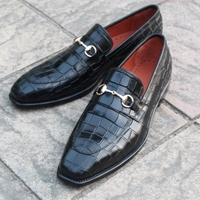 Crafted Leather Classic Black Loafers Crocodile Texture Leather Moccasin Dress Shoes - Thumbnail 2