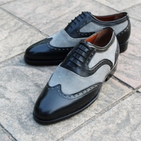  Crafted Leather Classic Handmade Black Calf Gray Suede Leather Lace up Oxford Wingtip Dress Formal Shoes - Thumbnail 4