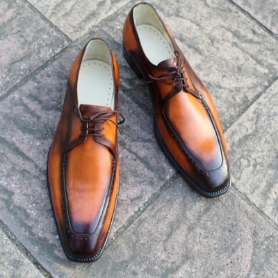 Crafted leather classic tan black shaded men oxford dress shoes - Thumbnail 4