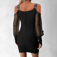Fashion Black Stitching Off Shoulder Dress - Thumbnail 2