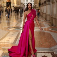 Women's Evening Dresses 2024 Elegant Women's Evening Dresses Luxury Women's Party Dresses ES Satin One Shoulder Prom Dress - Thumbnail 6