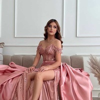 High Quality Luxury Dress Women Elegant Party Long Prom Dress Off Shoulder Mermaid Grey Blue Beading All Occasion Dress - Thumbnail 2