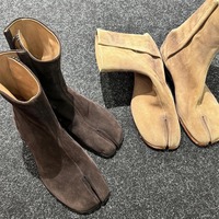 Women's leather split toe pleated knight boots 2 colors - Thumbnail 1