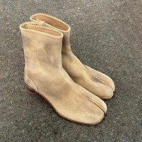 Women's leather split toe pleated knight boots 2 colors - Thumbnail 3