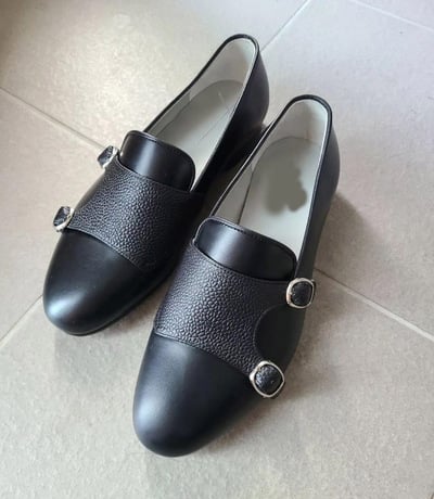 Simple As You Like Double Monk Black Leather Dress Formal Shoes