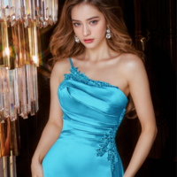 Luxury One-piece Mermaid Satin Ball Gown Party Dress Banquet Dress Evening Dress - Thumbnail 2
