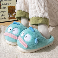 Blue Cartoon Fish Plush Slippers - Thumbnail 2