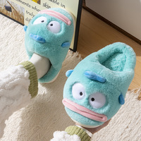 Blue Cartoon Fish Plush Slippers - Thumbnail 3