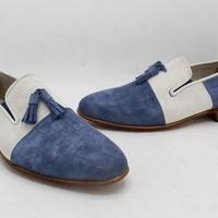 Crafted Leather Classic White Suede Blue Crocodile Suede Tassel Loafer Mens Shoes - Thumbnail 2