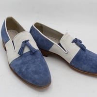 Crafted Leather Classic White Suede Blue Crocodile Suede Tassel Loafer Mens Shoes - Thumbnail 3