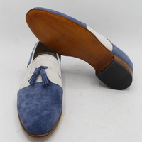 Crafted Leather Classic White Suede Blue Crocodile Suede Tassel Loafer Mens Shoes - Thumbnail 5
