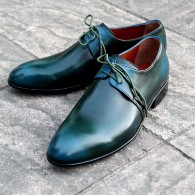 Crafted leather classic blue green patina leather dress lace up shoes - Thumbnail 4