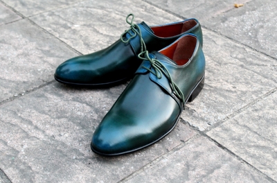 Crafted Leather Classic Blue Green Patina Leather Dress Lace up Shoes