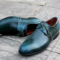 Crafted Leather Classic Blue Green Patina Leather Dress Lace up Shoes - Thumbnail 3