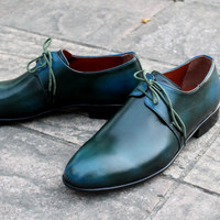 Crafted Leather Classic Blue Green Patina Leather Dress Lace up Shoes - Thumbnail 2