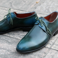 Crafted Leather Classic Blue Green Patina Leather Dress Lace up Shoes - Thumbnail 4