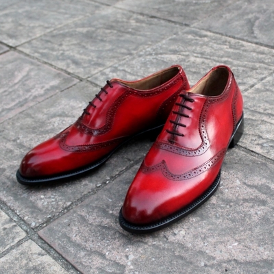 Crafted leather classic red patina leather dress wingtip formal lace up shoes - Thumbnail 5
