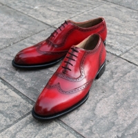 Crafted Leather Classic Red Patina Leather Dress Wingtip Formal Lace up Shoes - Thumbnail 2