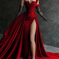 Luxury One-piece A-line Satin Ball Gown Lace-up Slit Party Dress Banquet Dress Evening Dress - Thumbnail 2