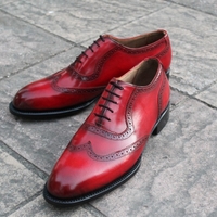 Crafted Leather Classic Red Patina Leather Dress Wingtip Formal Lace up Shoes - Thumbnail 1