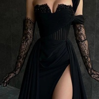 Luxury One-piece A-line Satin Ball Gown Lace-up Slit Party Dress Banquet Dress Evening Dress - Thumbnail 3