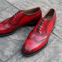 Crafted Leather Classic Red Patina Leather Dress Wingtip Formal Lace up Shoes - Thumbnail 4